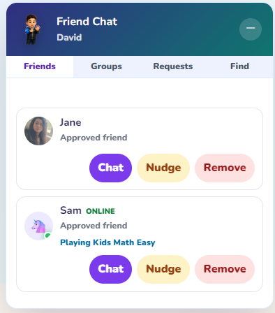 Chat with approved friends — clean, safe, parent-visible